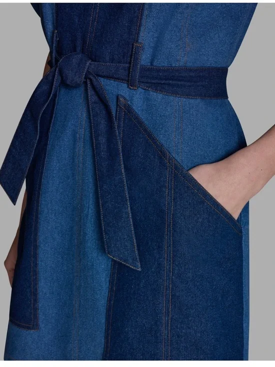 BCBG | Two-Tone Tie Waist Crew neck Dress in Ponce, PR, Size 18 - Picture 5 of 8